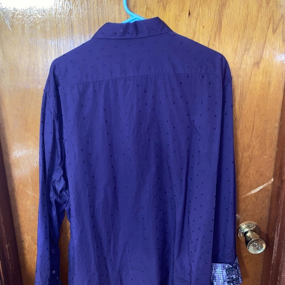 Robert Graham Men’s Casual Button Down Shirt 3XL in Purple with Geometric Cuffs - Picture 2 of 5